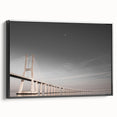 Black and white framed canvas featuring a vintage-style Lisbon landscape, ideal for bedroom wall decor.