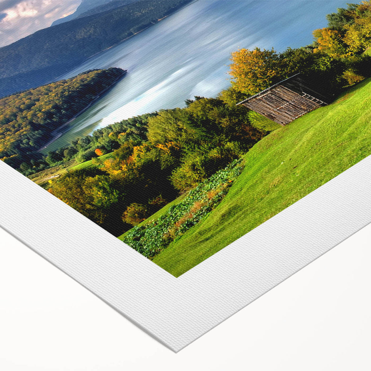 Art deco poster featuring a serene Romanian landscape on rolled canvas, suited for dining room decor.