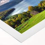 Art deco poster featuring a serene Romanian landscape on rolled canvas, suited for dining room decor.