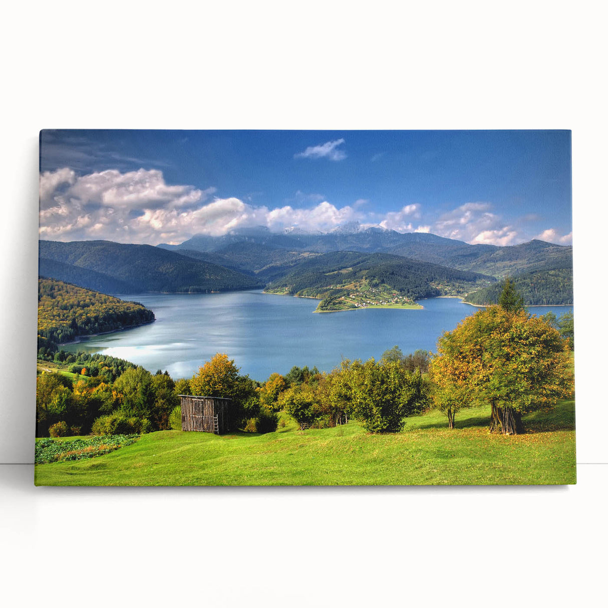 Black and white photograph of a European street scene on a large stretched canvas, suitable for kitchen wall art.