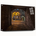 Acrylic print of a Scottish landscape in muted green and blue tones, ideal for dining room decor.
