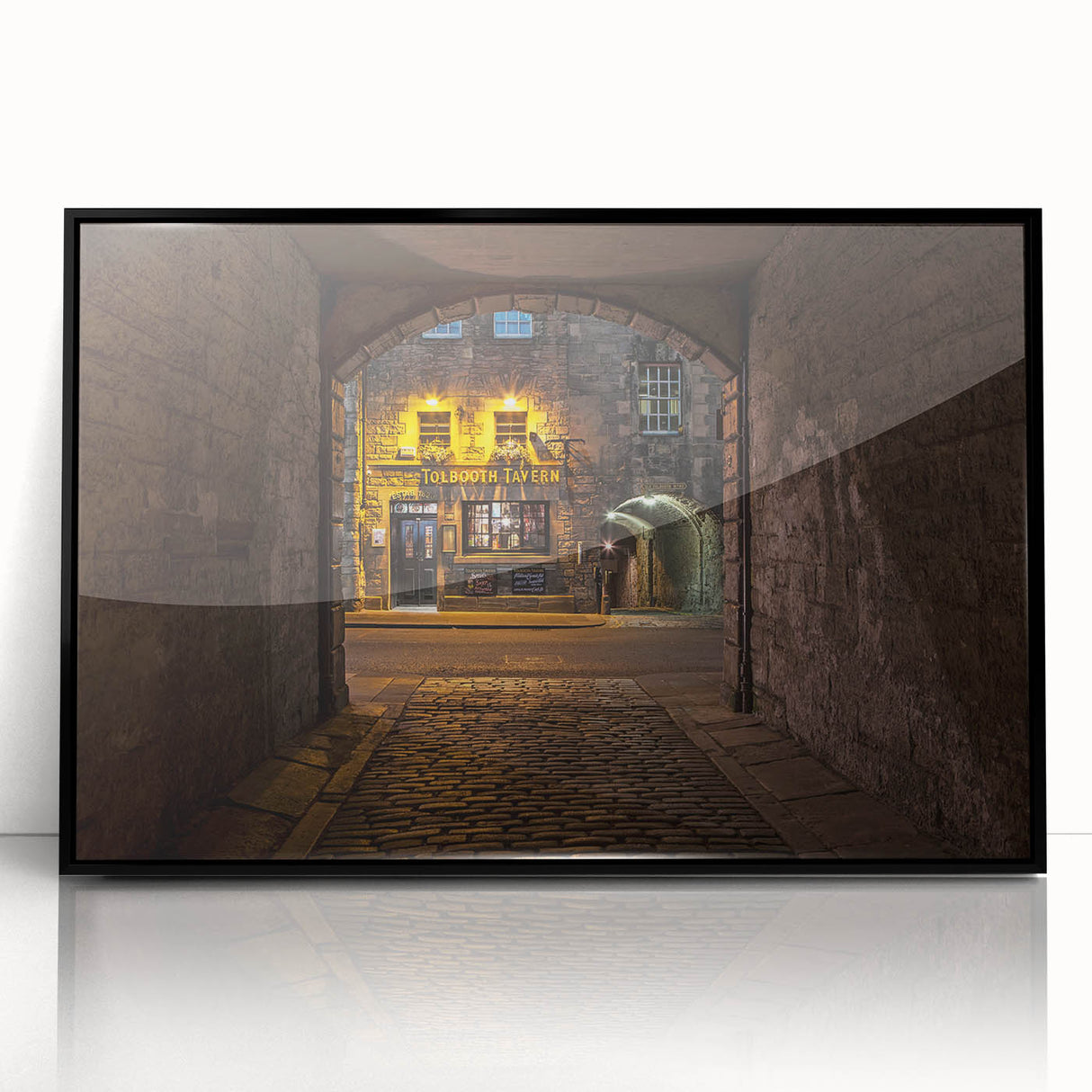 Large abstract wall art depicting a stylized Scottish landscape in muted earth tones on a framed acrylic.