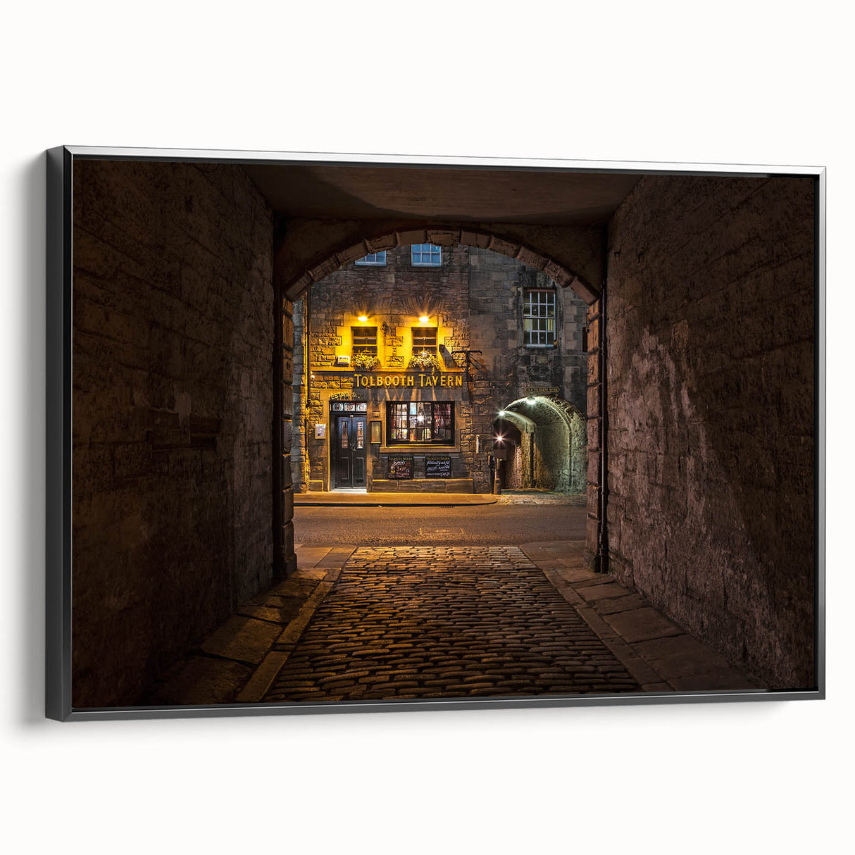 Black and white landscape art painting of a Scottish scene on a framed canvas, ideal for bedroom decor.