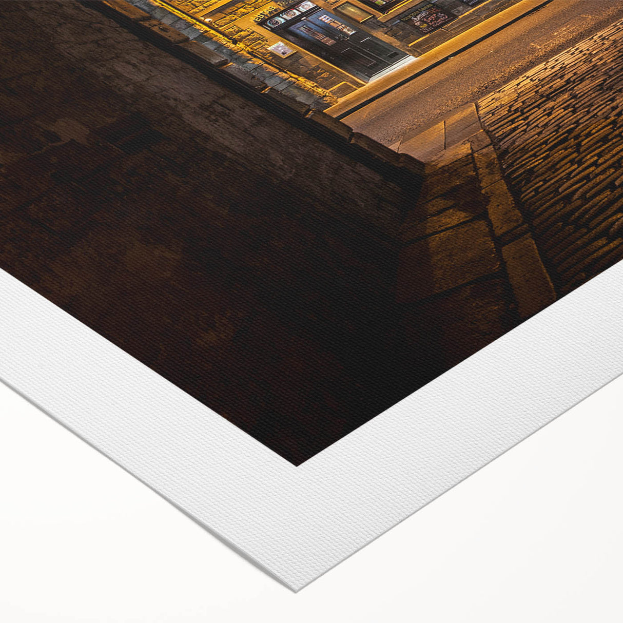 Art deco poster featuring a Scottish landscape on rolled canvas, with muted earth tones, ideal for dining room wall art.