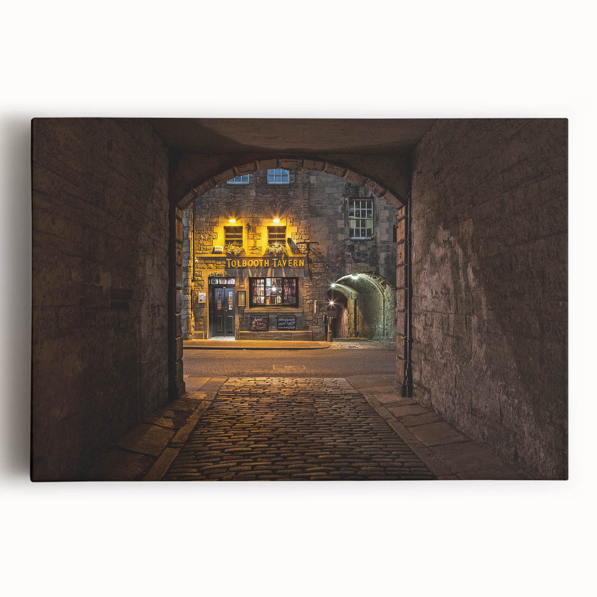Black and white photograph of a Scottish landscape on stretched canvas, suitable as large kitchen wall art.