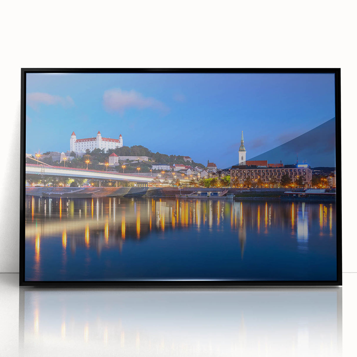 Large abstract wall art featuring a black and white Slovakian landscape, framed in acrylic.