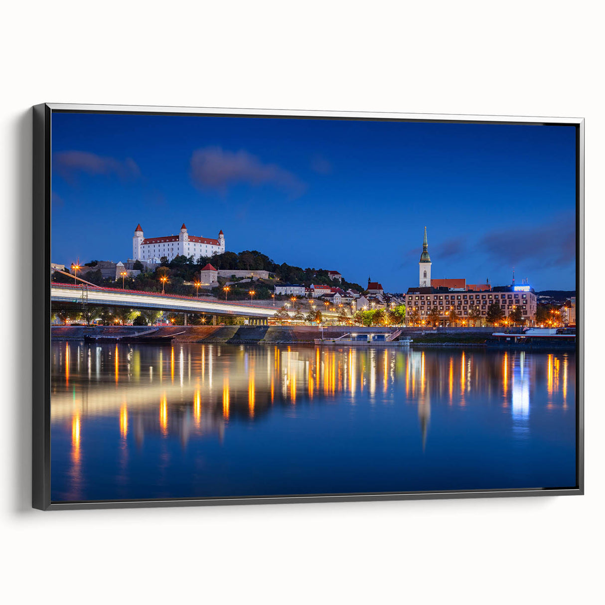Black and white wall art of a vintage European landscape on framed canvas, ideal for bedroom decor.