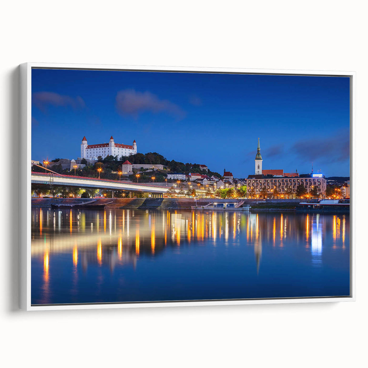 Vintage poster art of a European scenery in Slovakia on a framed canvas, featuring colorful art in extra large size.