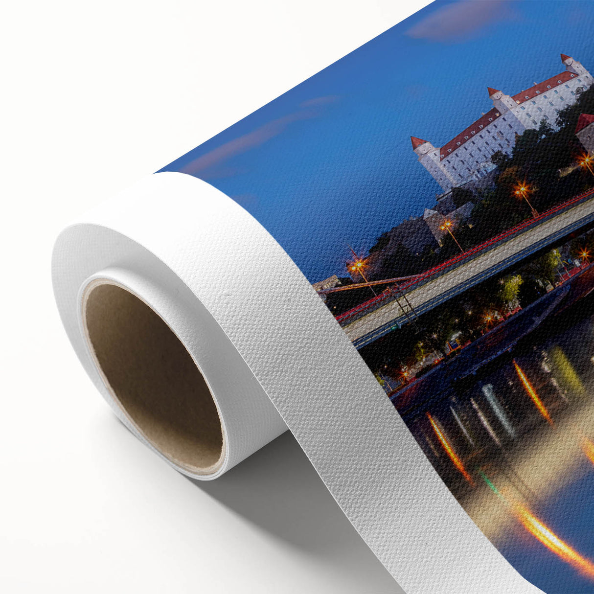 Art Deco poster of Slovakia scenery on rolled canvas, featuring muted earth tones, ideal for nursery wall art.
