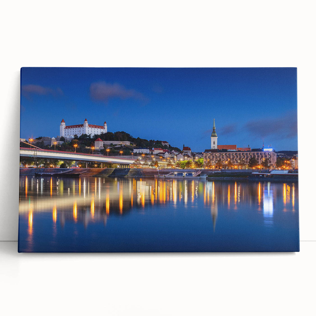 Black and white photograph of a European cityscape on a large stretched canvas, suitable for kitchen wall art.