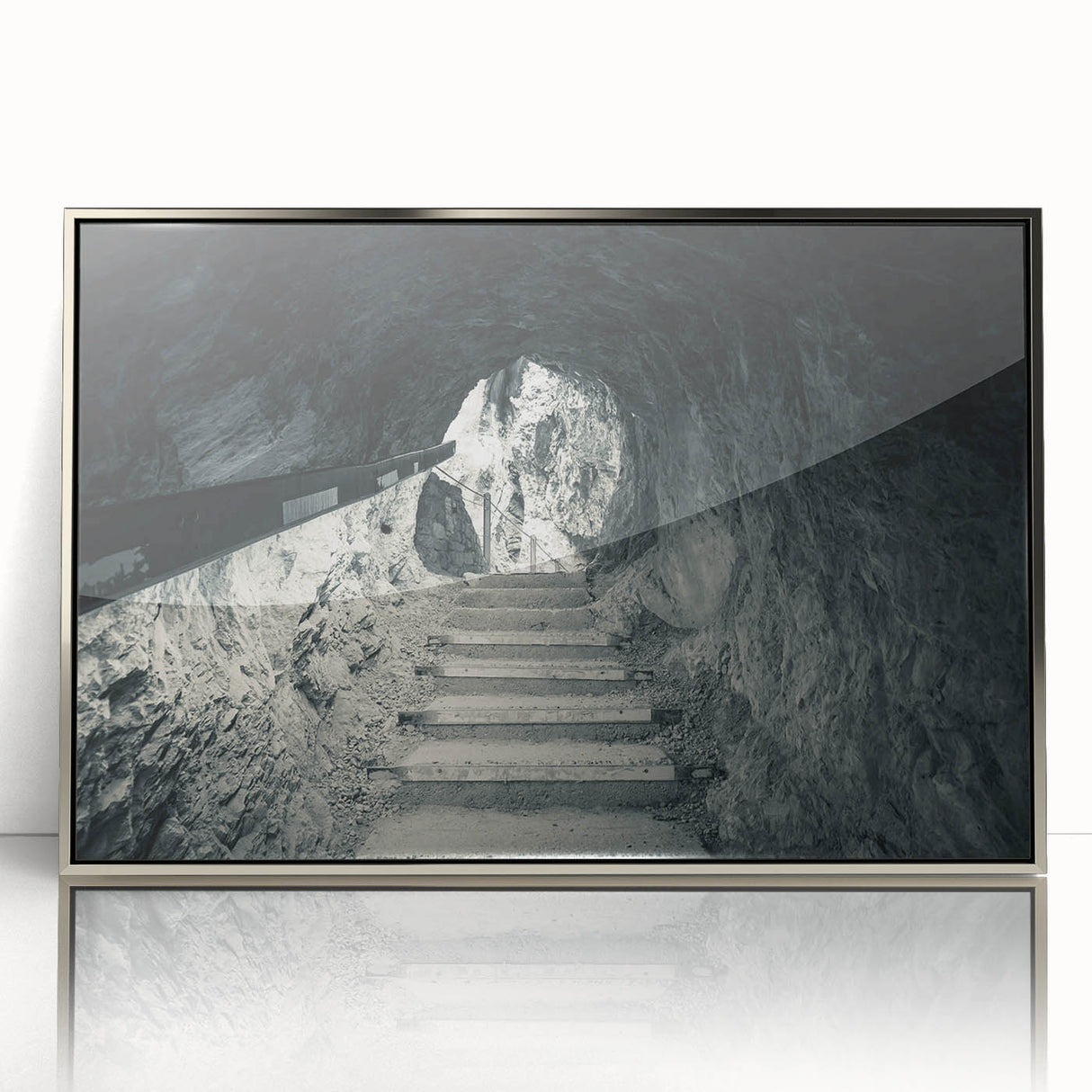 Acrylic print of Slovenian landscape in art deco style with muted green and silver tones, suitable for modern art wall decor.