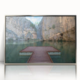 Mid-century modernist art depicting the Valencia skyline in muted earth tones on a silver-framed acrylic print.