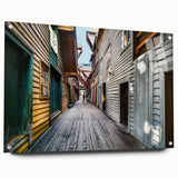 Acrylic print of Stockholm scenery with muted blue and grey tones, ideal for dining room decor.