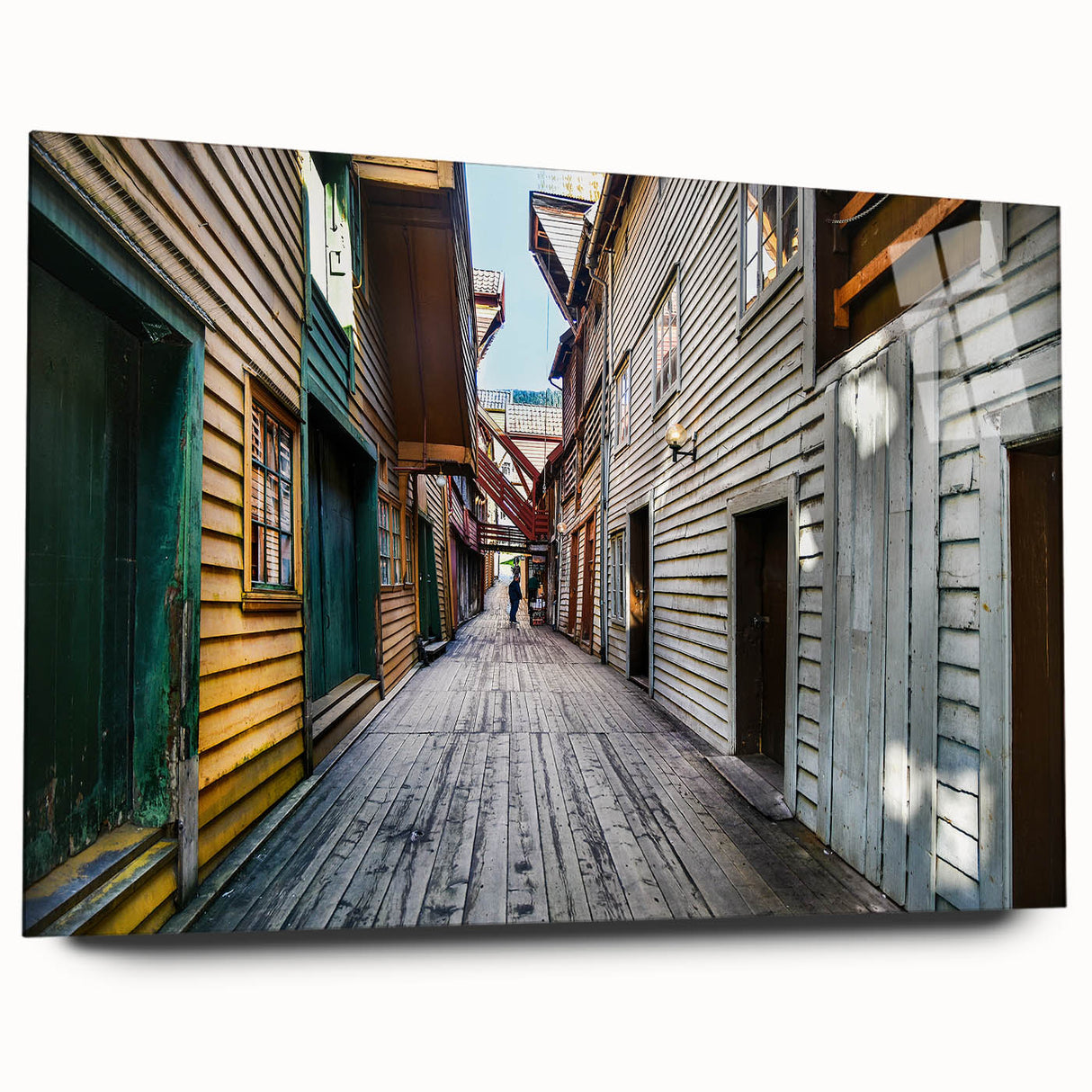 Acrylic print of a large abstract depiction of Stockholm in muted blue and gray tones.