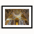 Extra large abstract art print of a colorful European scenery, textured on a black framed mat, ideal for living room decor.