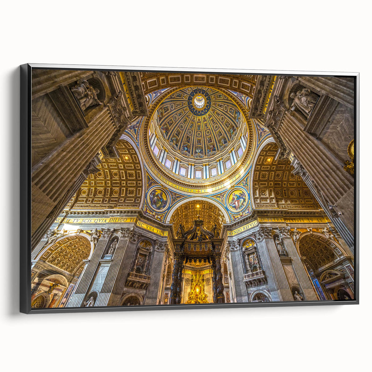 Black and white landscape art painting of the Vatican on a framed canvas, ideal for bedroom wall decor.