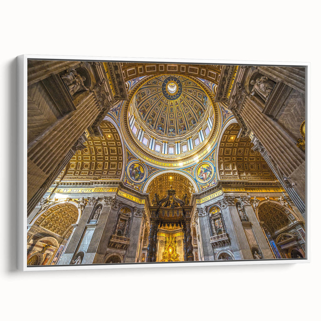 Vintage poster art of the Vatican in a blend of colorful and black tones on a large framed canvas.