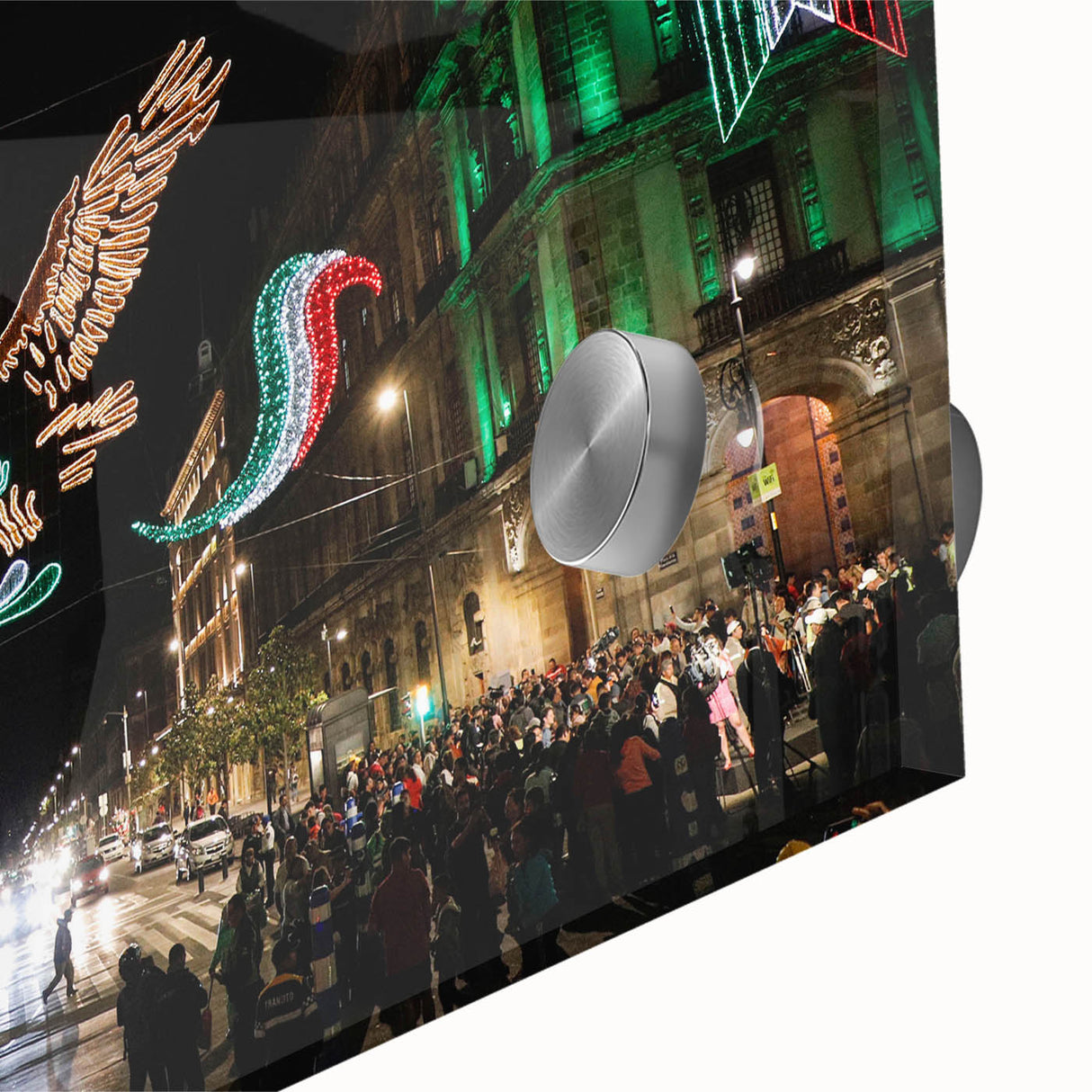 Large abstract wall art of Mexico City in mid-century modernist style on acrylic glass, featuring muted earth tones.