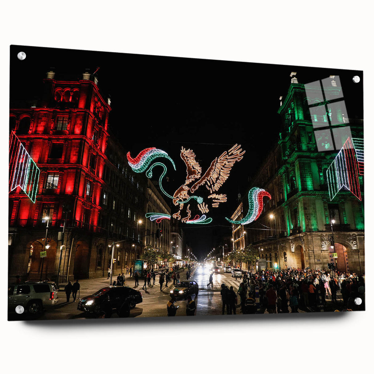 Acrylic print of a large abstract depiction of Mexico City in muted earth tones, ideal for bedroom or dining room decor.