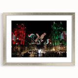 Textured abstract art print of Mexico City scenery in muted earth tones, framed in silver, ideal for bedroom art.