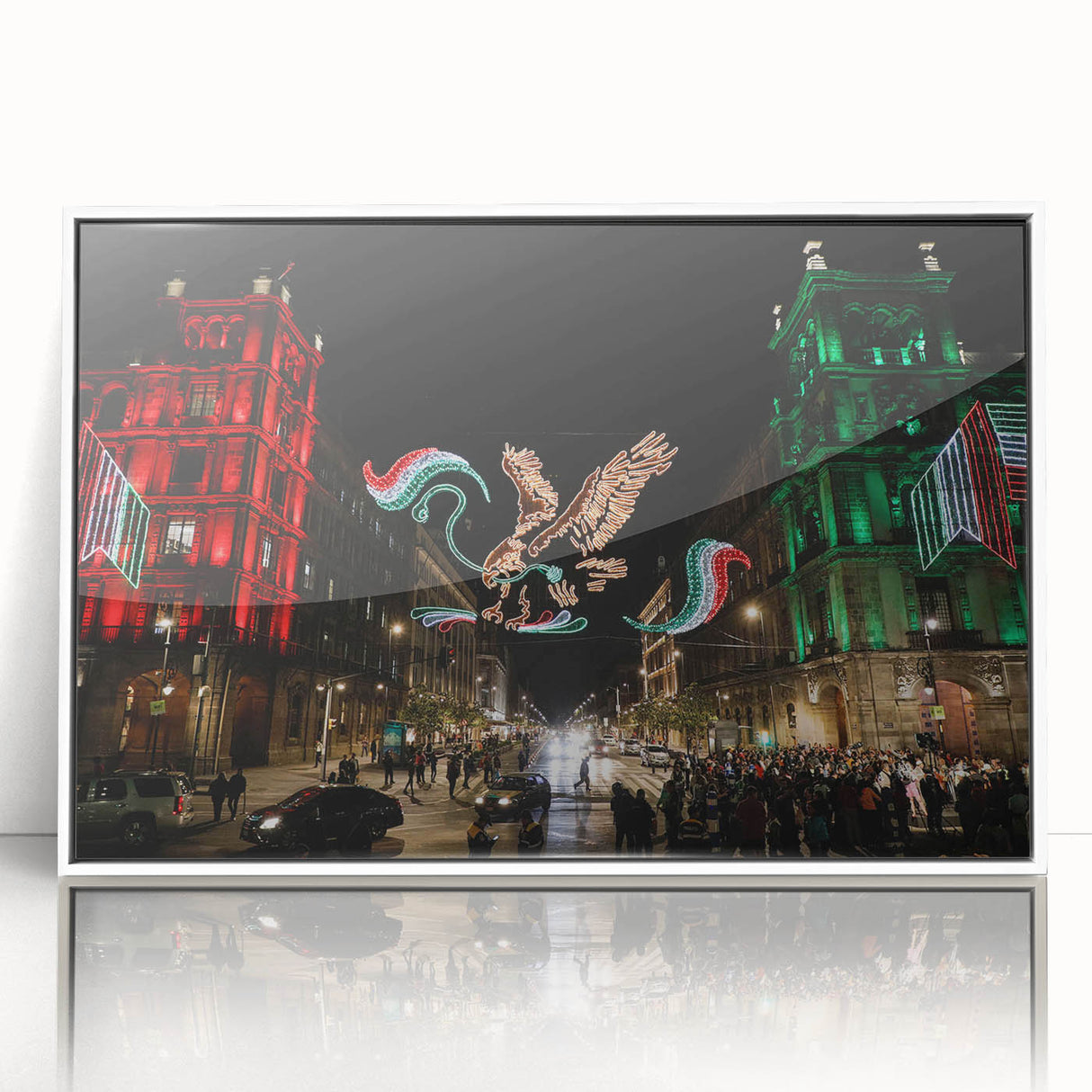 Acrylic print of Mexico City scenery in art deco style with muted colors, ideal for modern art wall decor.