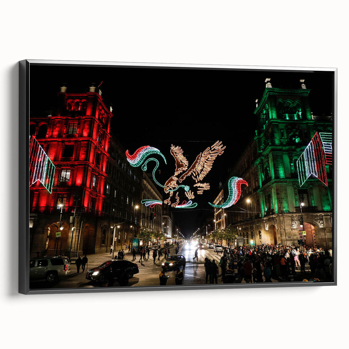 Framed canvas of a black and white vintage poster art depicting the Mexico City landscape, ideal for bedroom decor.
