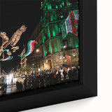 Extra large framed canvas of Mexico City scenery in black with colorful, textured details, ideal for living room decor.