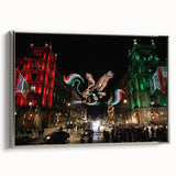 Framed canvas featuring a vintage-style landscape art painting of Mexico City in colorful hues, ideal for living room decor.