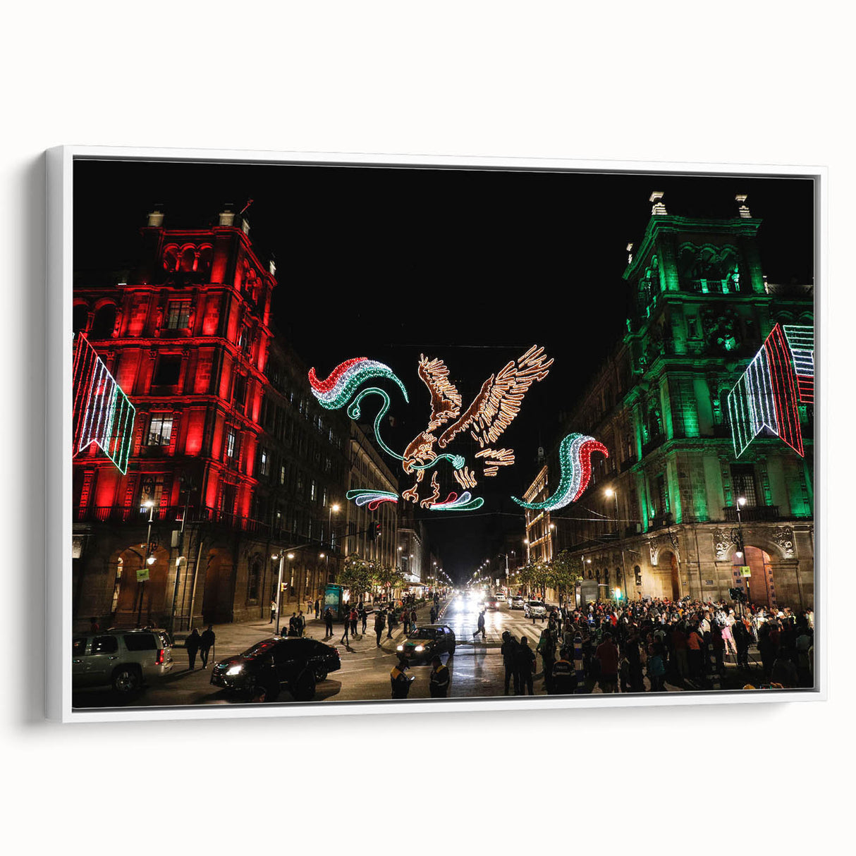 Vintage poster art of Mexico City with vibrant colors on extra large framed canvas, suitable for living room decor.
