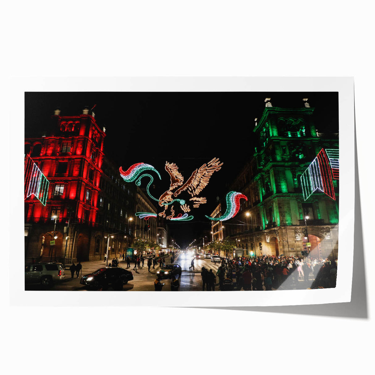Extra large rolled print depicting Mexico City scenery with vibrant green and blue tones, ideal for art wall dining room.