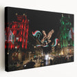 Large art depicting the Mexico City skyline in muted earth tones on stretched canvas, suitable for kitchen wall art.