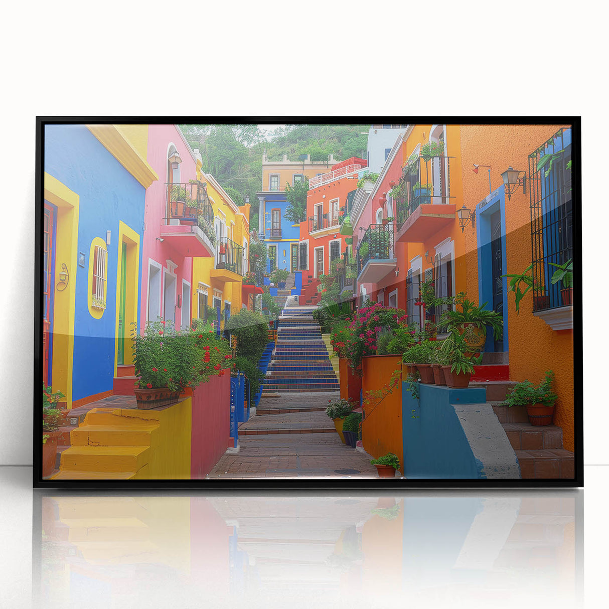 Large abstract wall art featuring a colorful depiction of Guanajuato, Mexico.