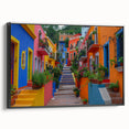 Black and white framed canvas of Guanajuato landscape, ideal for bedroom wall art in vintage poster style.