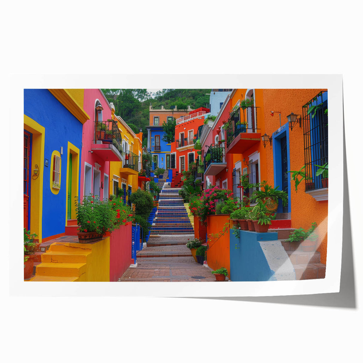 Extra large wall art depicting Guanajuato, Mexico scenery on rolled print, featuring vibrant colors.