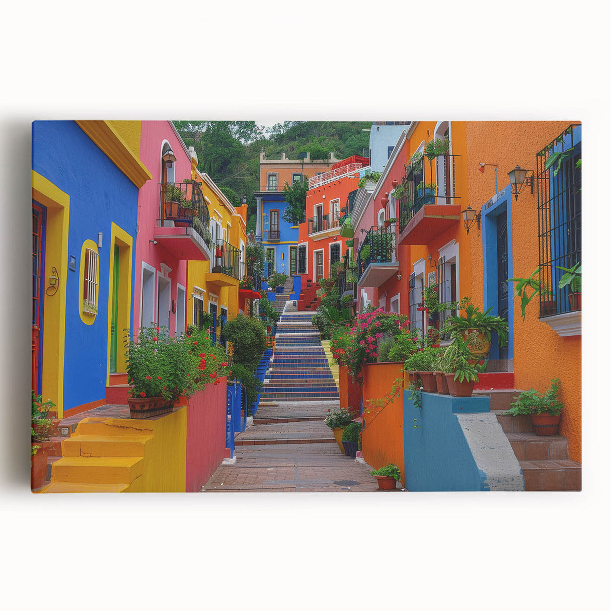 Black and white stretched canvas of Guanajuato, Mexico, ideal for kitchen wall art.