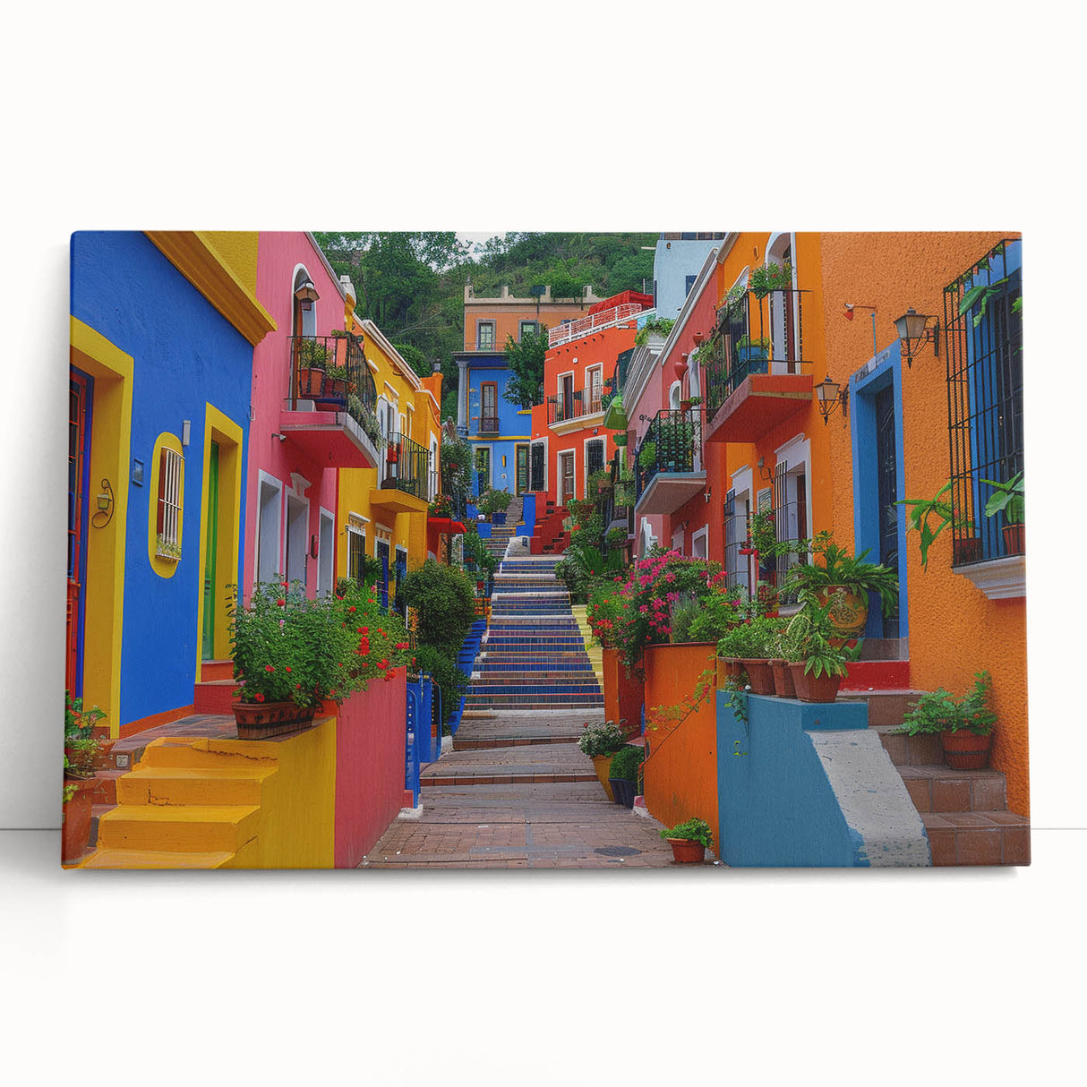 Black and white photo of Guanajuato scenery on stretched canvas, ideal for kitchen wall art.