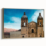 Framed canvas featuring a vintage-style landscape painting of Oaxaca, with muted earth tones, ideal for bedroom wall art.