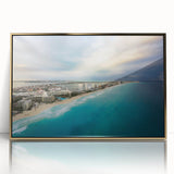 Mid-century modernist style large art print of Quintana Roo scenery in gold frame, ideal for modern art wall decor.