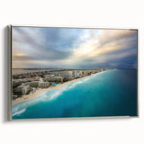 Framed canvas landscape art painting depicting a colorful Mexican Quintana Roo scenery.