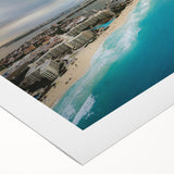 Art deco poster of Quintana Roo scenery in pastel blues and greens on rolled canvas, ideal for dining room wall art.