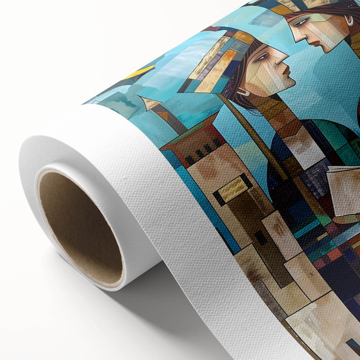 Art deco poster of a Middle Eastern scenery in muted earth tones on rolled canvas, ideal for nursery wall art.