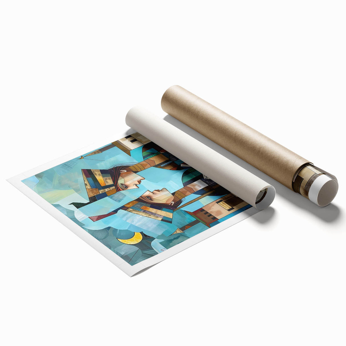Extra large rolled print featuring a detailed floral art scene in pastel shades.