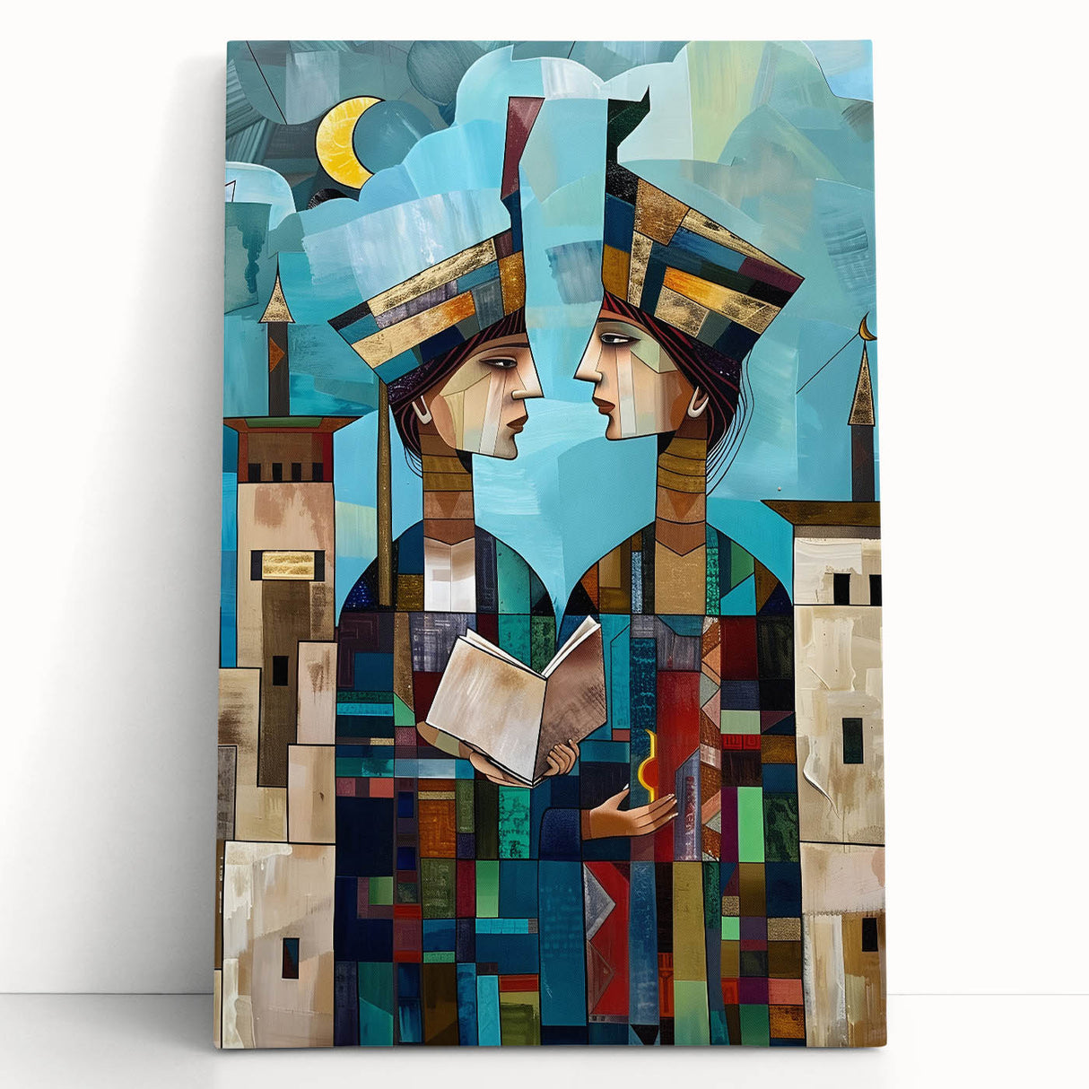 Black and white stretched canvas of a Middle-Eastern cityscape, ideal for kitchen wall art or bedroom.