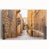 Black and white stretched canvas of Jerusalem skyline, ideal for kitchen wall art.