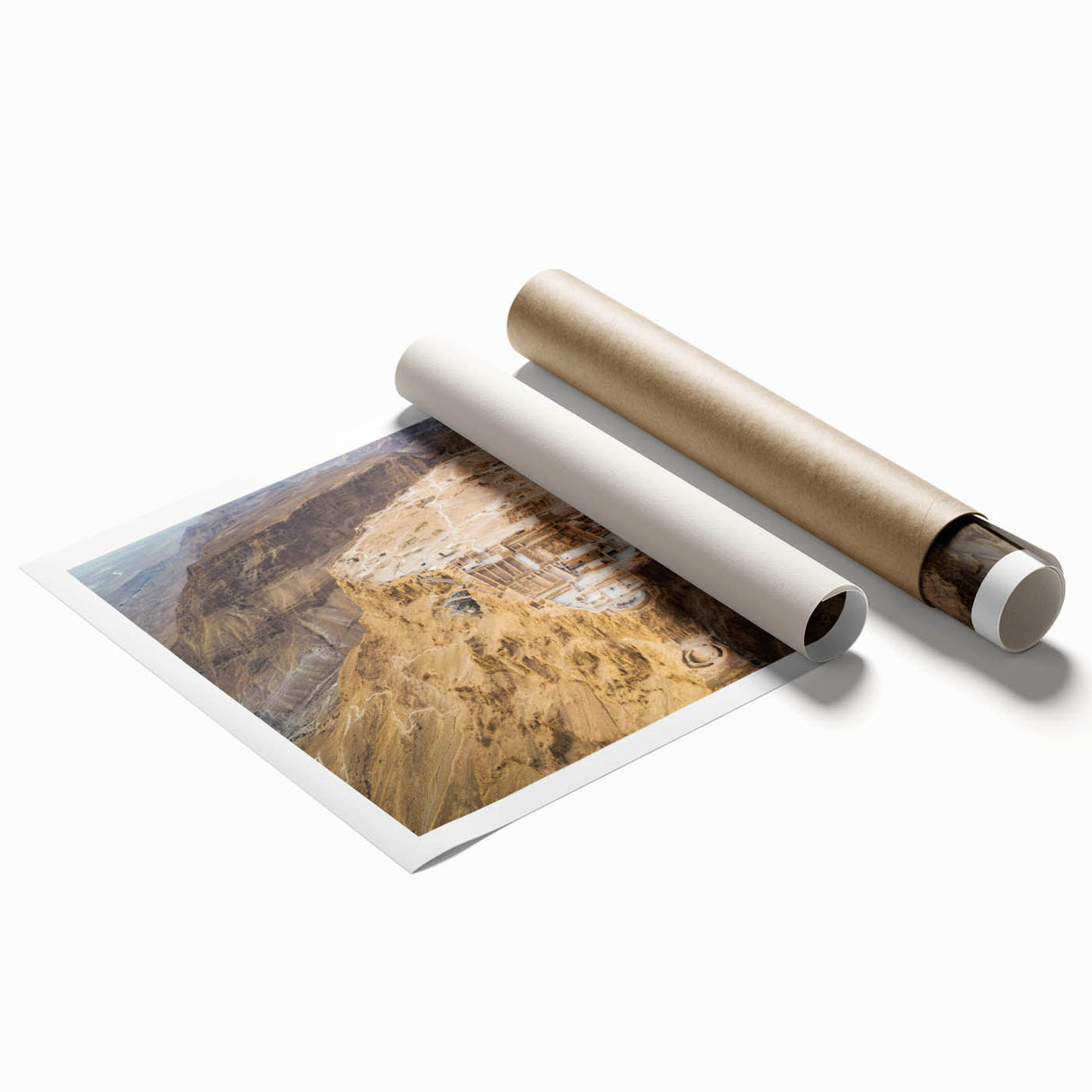 Extra large rolled print of Middle Eastern scenery with vibrant floral elements.