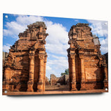 Acrylic print of a Middle Eastern Jordan landscape in muted earth tones, ideal for dining room decor.