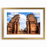 Extra large abstract art print of Middle Eastern scenery in textured gold frame, ideal for living room decor.