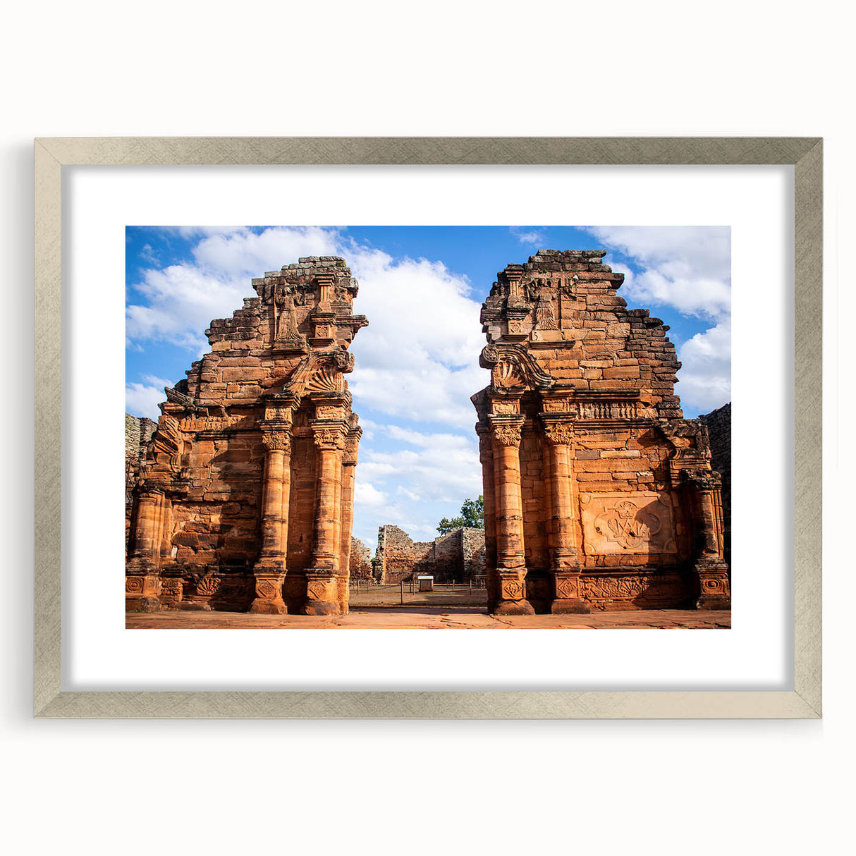 Textured art print of an abstract Jordanian scenery in silver frame, ideal for bedroom art.