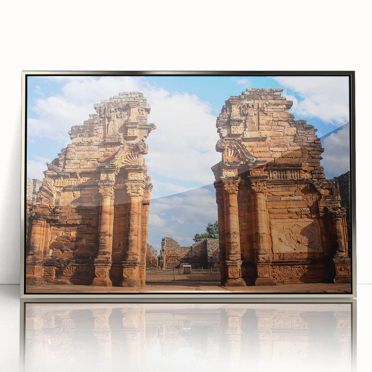 Mid-century modernist art depicting a Jordanian landscape in muted earth tones on a framed acrylic panel.