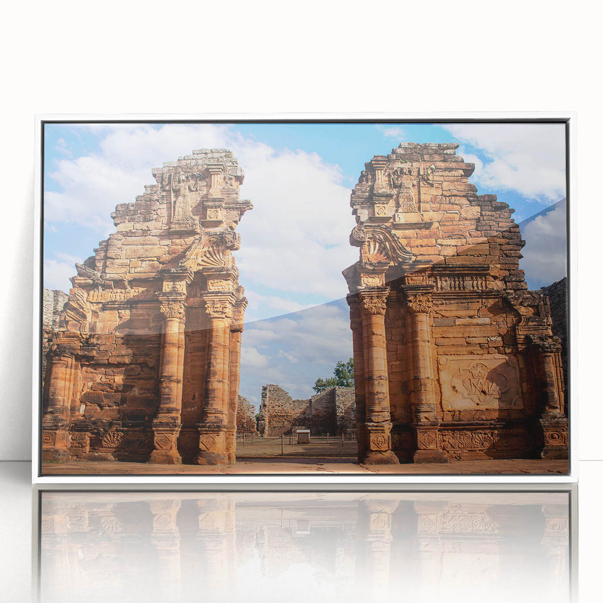 Art deco poster of Jordan scenery in muted beige tones, acrylic print framed in white, ideal for modern art wall decor.